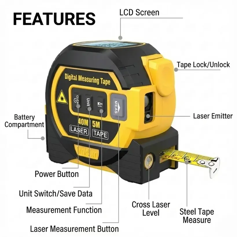 3-in-1 Laser Digital Measuring Tape - Image 2