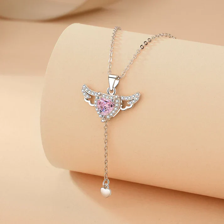 Silver Angel Wings Heart Necklace - Image 2
